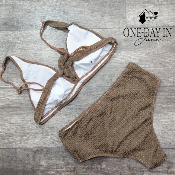 CharmLeaks Textured Tie Back Bikini Swimsuit Size L - Picture 4 of 4